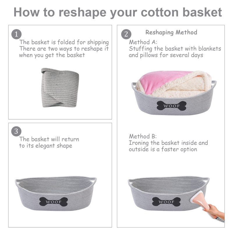 Morezi Dog toy baskets pet toy basket storage in small shallow stuff bin - Perfect for collect puppy toys, cat toy, grooming stuff, diapers, bed, for Bathroom, Playroom, Closet, Home - Grey - Image 5